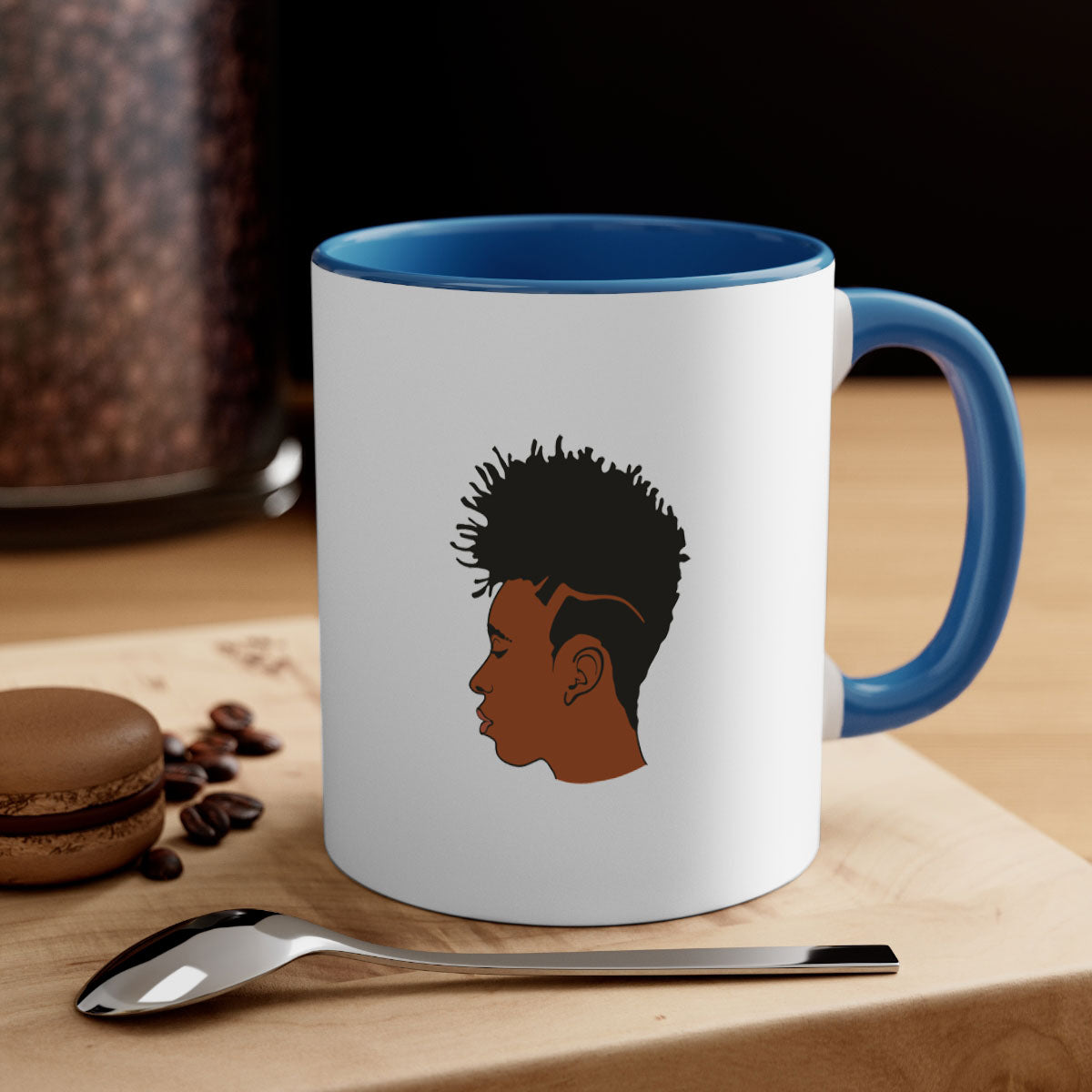 Black man 36# Mug featuring a two-tone design with a colored handle and glossy finish, available in multiple colors.