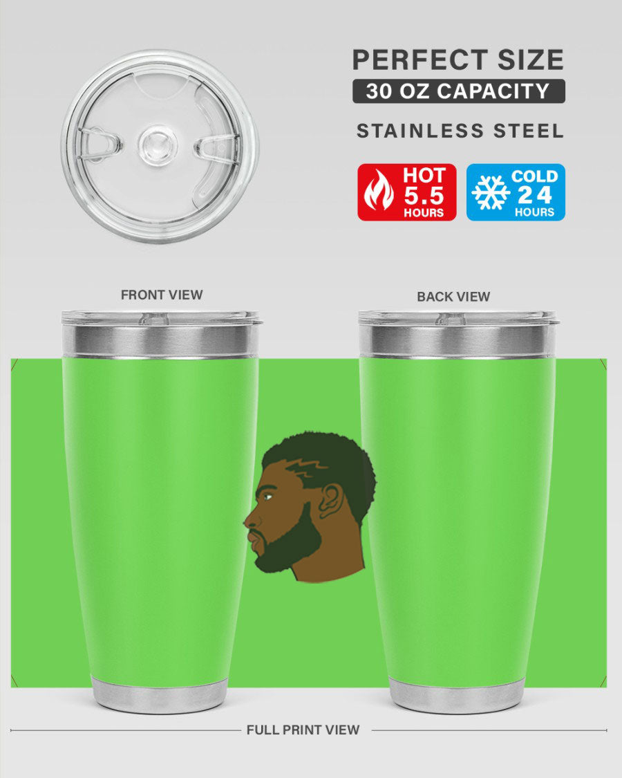 Stylish black man tumbler made of stainless steel with a sleek design, perfect for hot and cold beverages.