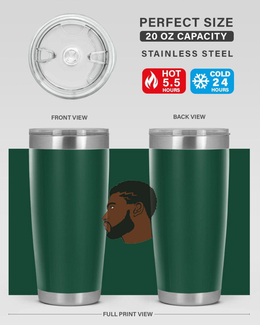 Stylish black man tumbler made of stainless steel with a sleek design, perfect for hot and cold beverages.