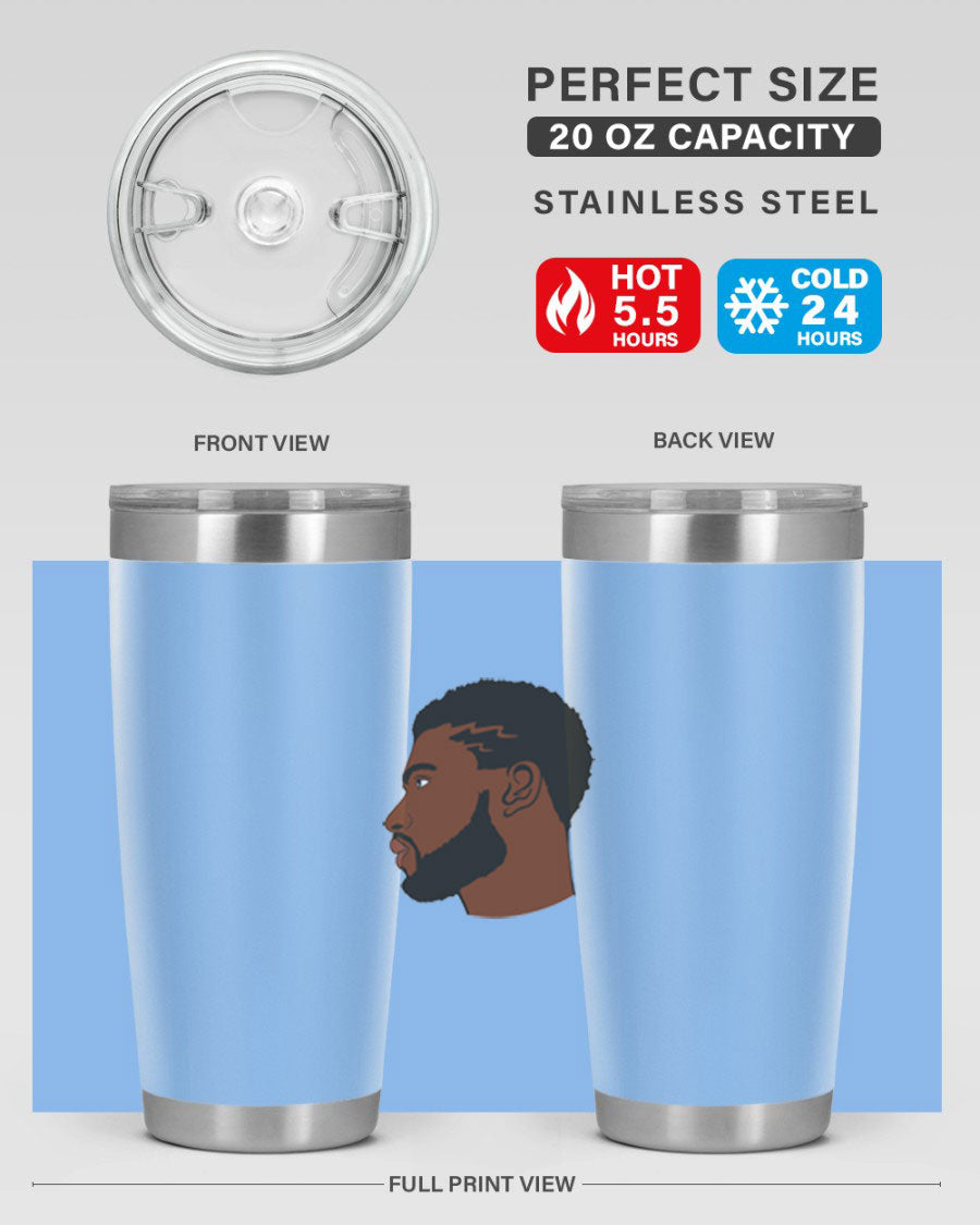 Stylish black man tumbler made of stainless steel with a sleek design, perfect for hot and cold beverages.