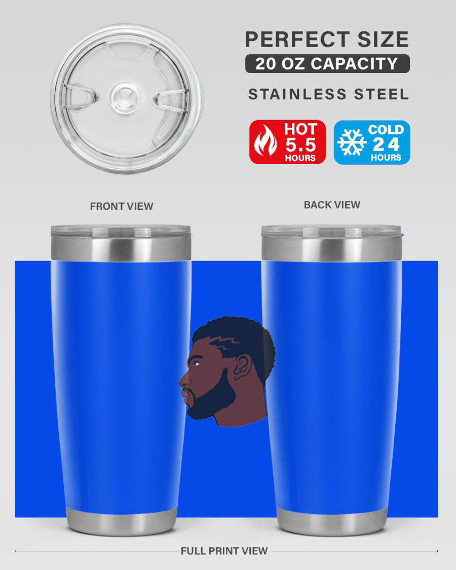 Stylish black man tumbler made of stainless steel with a sleek design, perfect for hot and cold beverages.