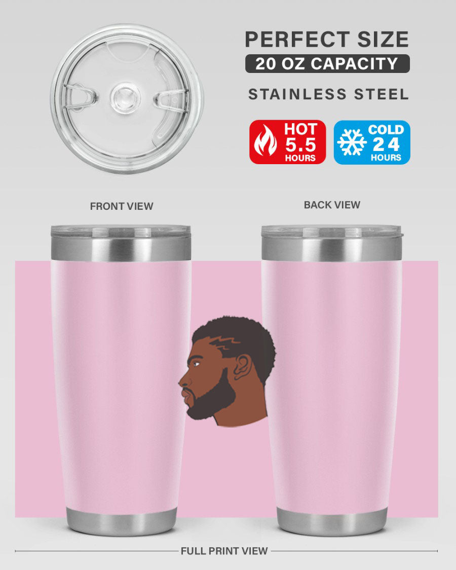 Stylish black man tumbler made of stainless steel with a sleek design, perfect for hot and cold beverages.