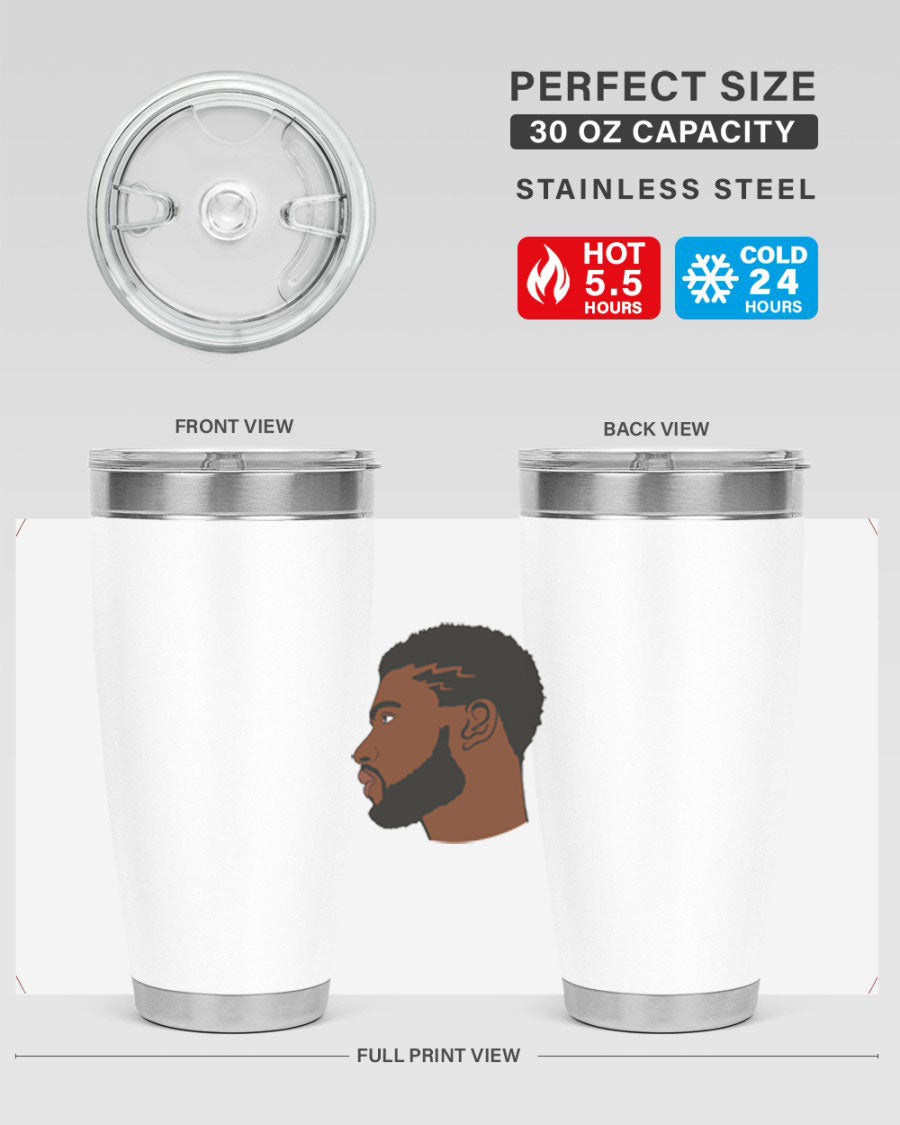 Stylish black man tumbler made of stainless steel with a sleek design, perfect for hot and cold beverages.