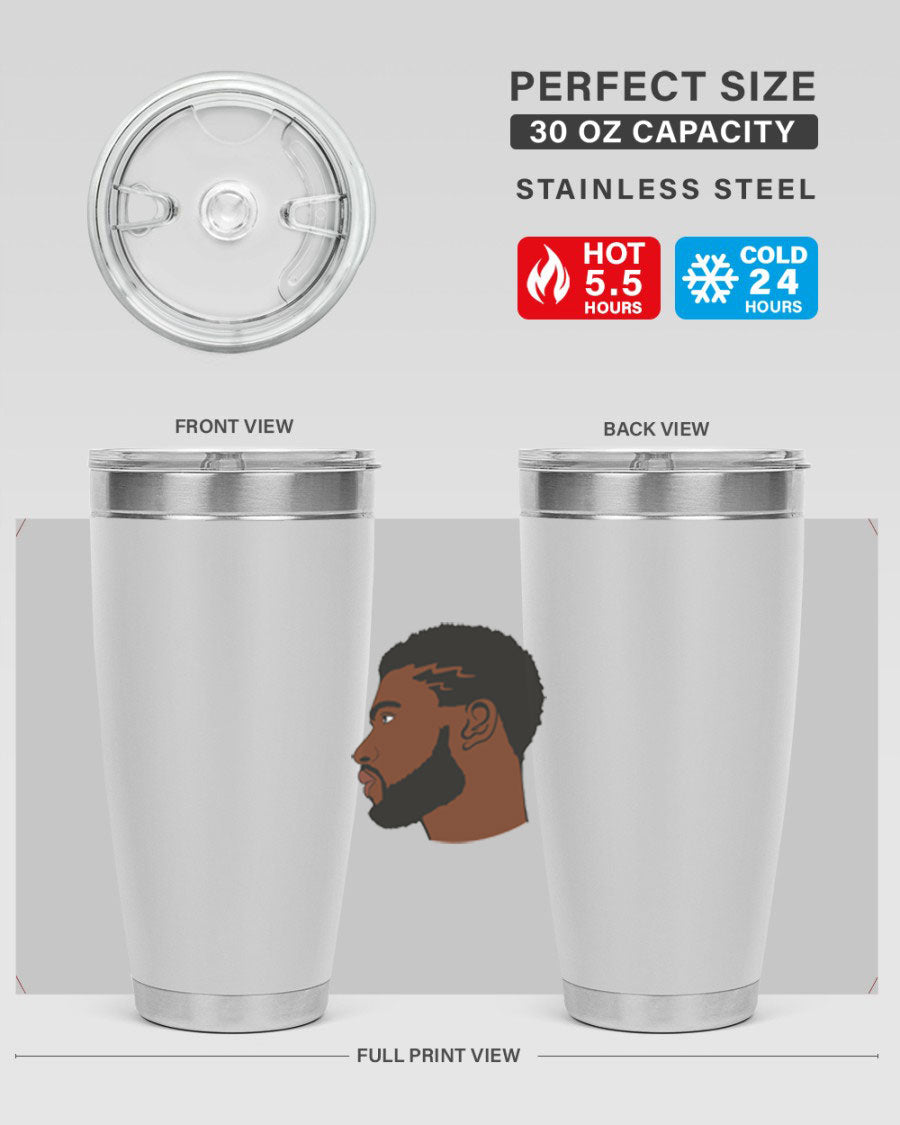 Stylish black man tumbler made of stainless steel with a sleek design, perfect for hot and cold beverages.