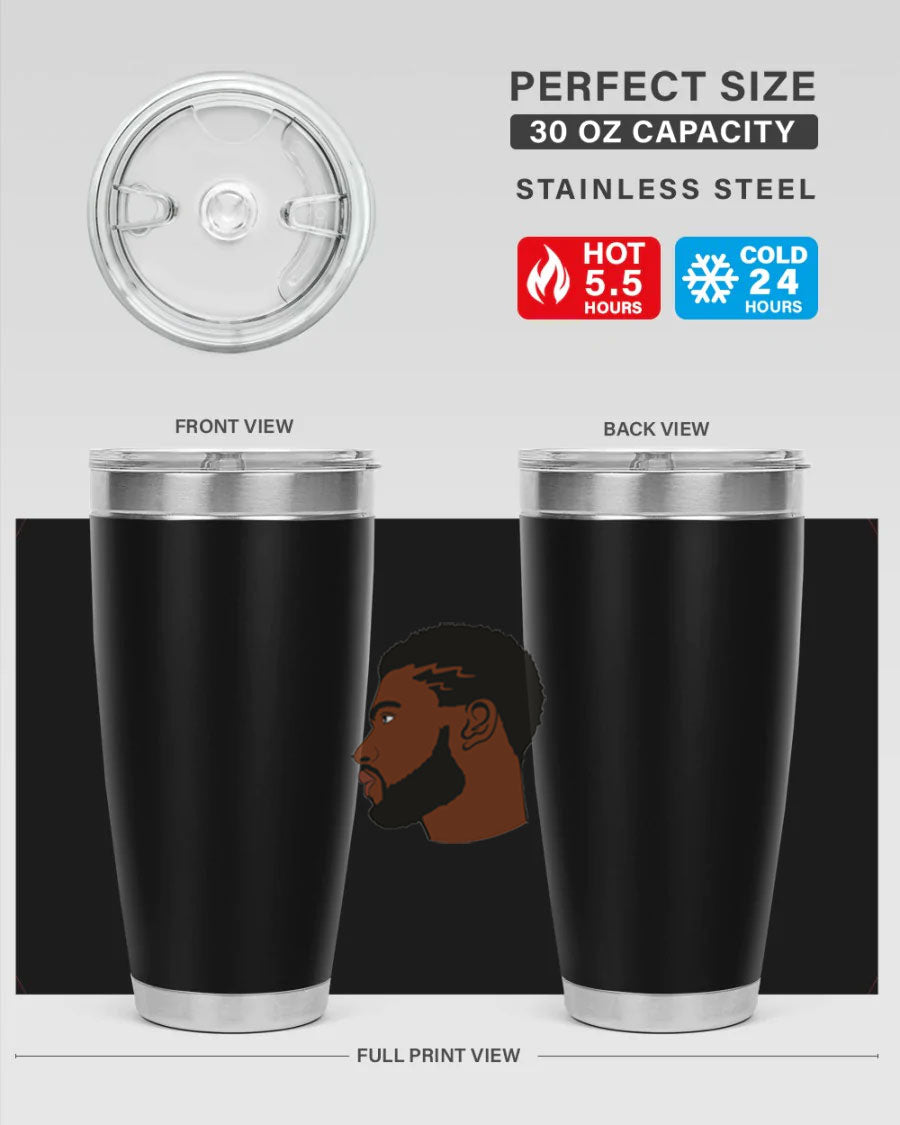 Stylish black man tumbler made of stainless steel with a sleek design, perfect for hot and cold beverages.