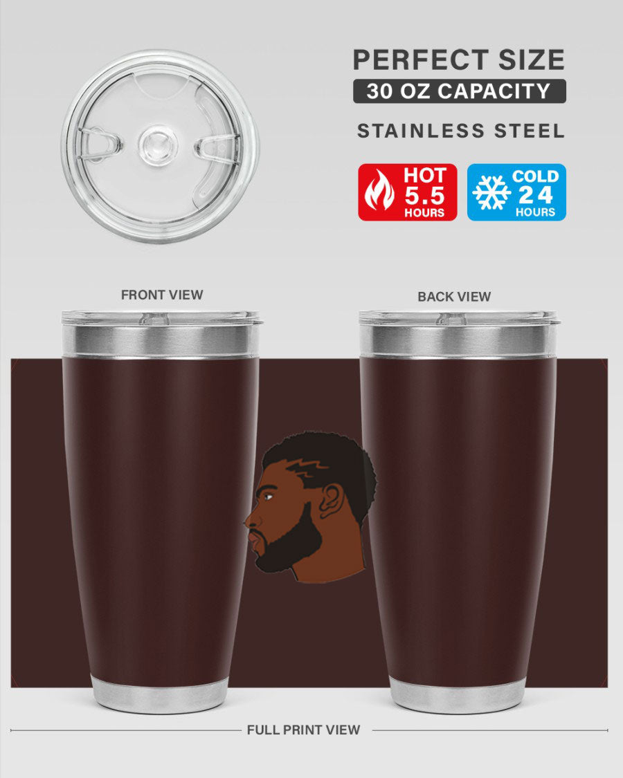 Stylish black man tumbler made of stainless steel with a sleek design, perfect for hot and cold beverages.