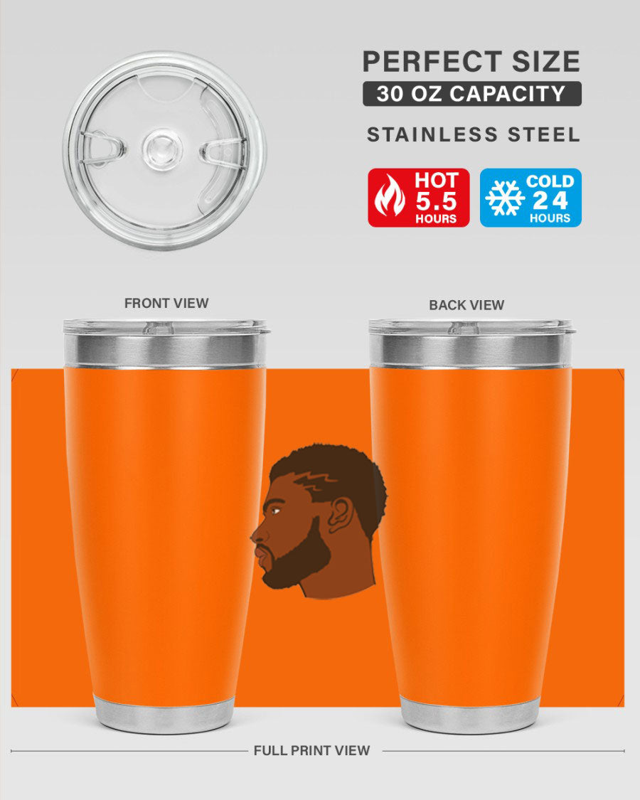 Stylish black man tumbler made of stainless steel with a sleek design, perfect for hot and cold beverages.