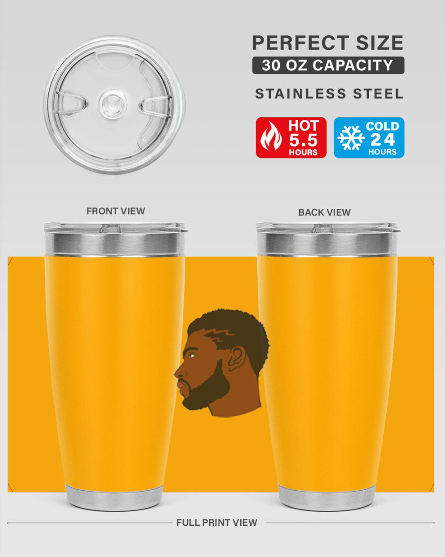 Stylish black man tumbler made of stainless steel with a sleek design, perfect for hot and cold beverages.