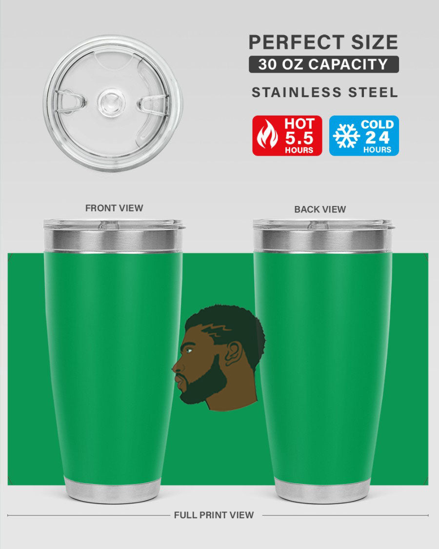 Stylish black man tumbler made of stainless steel with a sleek design, perfect for hot and cold beverages.