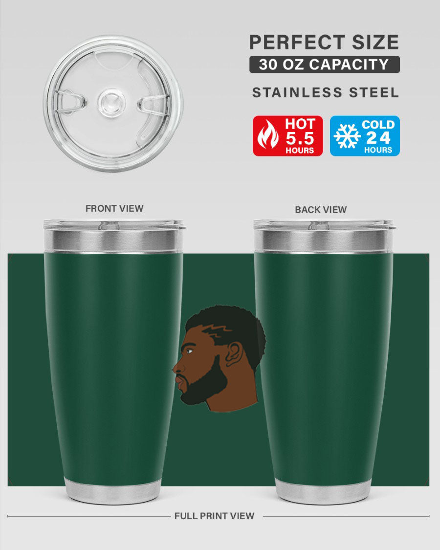 Stylish black man tumbler made of stainless steel with a sleek design, perfect for hot and cold beverages.