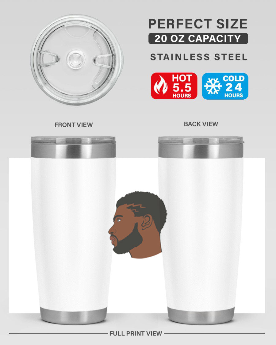 Stylish black man tumbler made of stainless steel with a sleek design, perfect for hot and cold beverages.