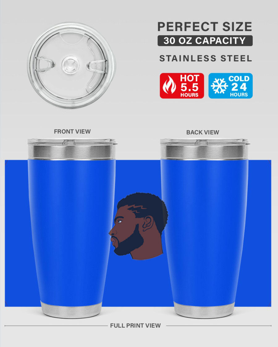 Stylish black man tumbler made of stainless steel with a sleek design, perfect for hot and cold beverages.