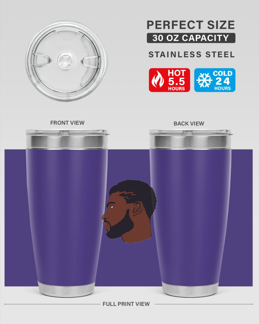 Stylish black man tumbler made of stainless steel with a sleek design, perfect for hot and cold beverages.