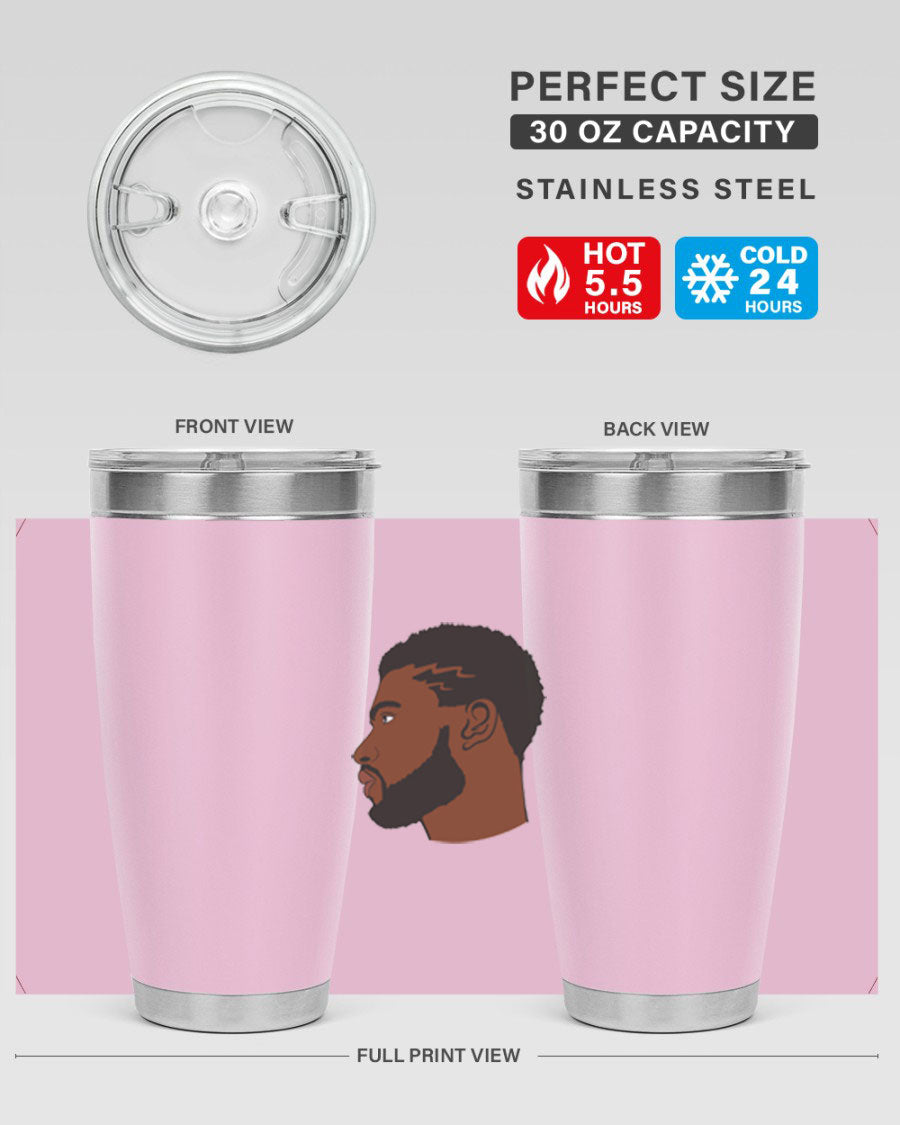 Stylish black man tumbler made of stainless steel with a sleek design, perfect for hot and cold beverages.