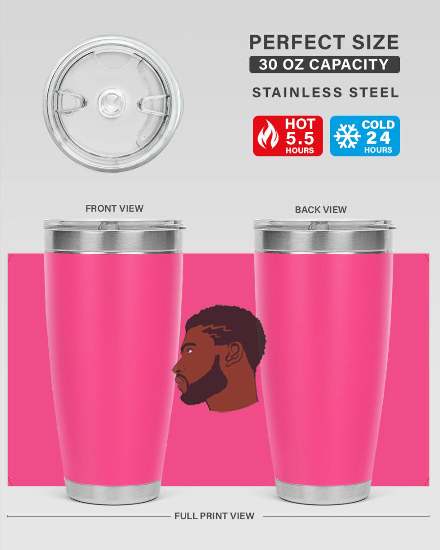 Stylish black man tumbler made of stainless steel with a sleek design, perfect for hot and cold beverages.