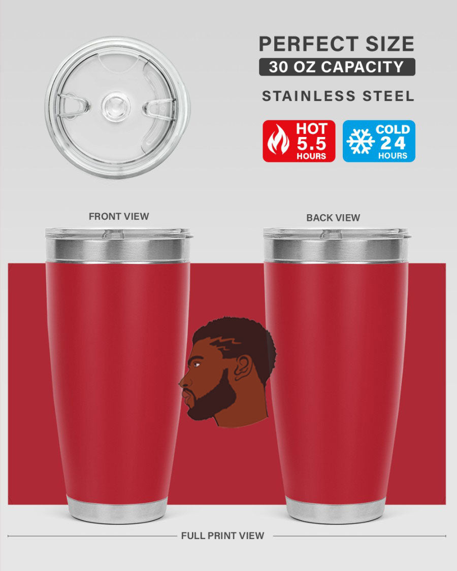 Stylish black man tumbler made of stainless steel with a sleek design, perfect for hot and cold beverages.