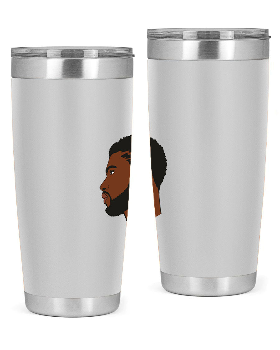 Stylish black man tumbler made of stainless steel with a sleek design, perfect for hot and cold beverages.