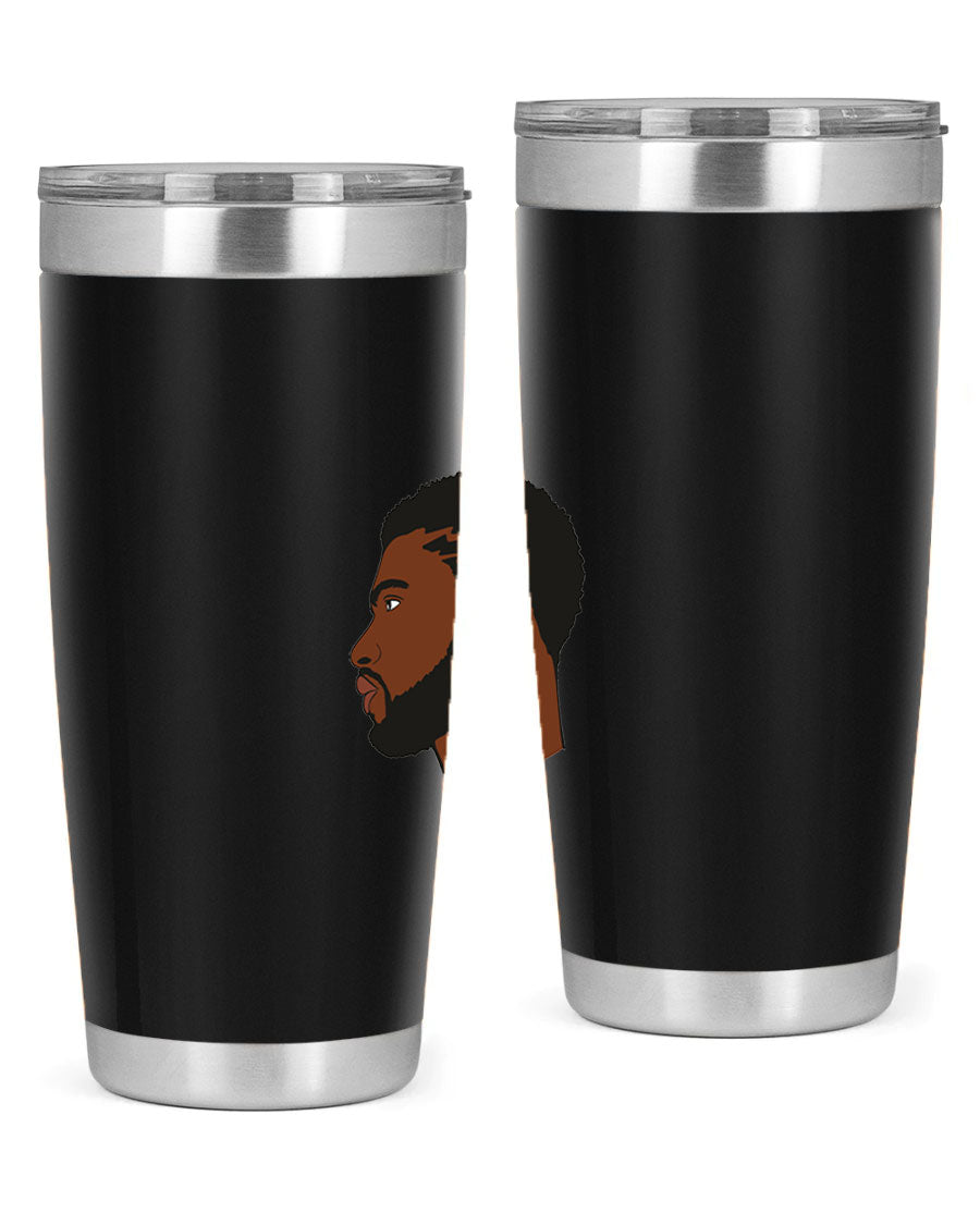 Stylish black man tumbler made of stainless steel with a sleek design, perfect for hot and cold beverages.