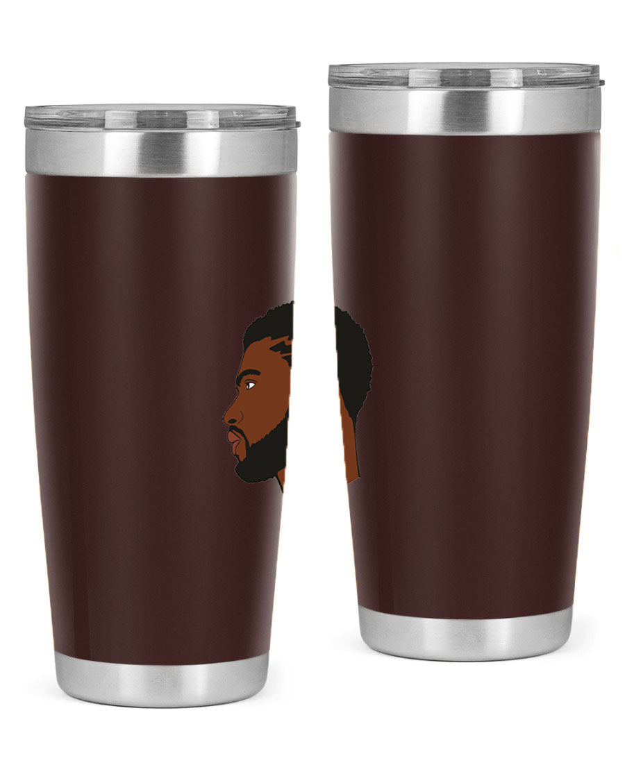 Stylish black man tumbler made of stainless steel with a sleek design, perfect for hot and cold beverages.