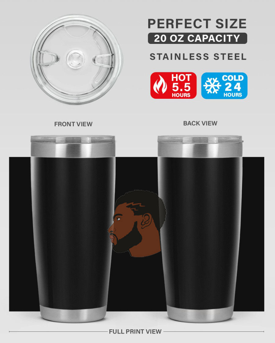 Stylish black man tumbler made of stainless steel with a sleek design, perfect for hot and cold beverages.