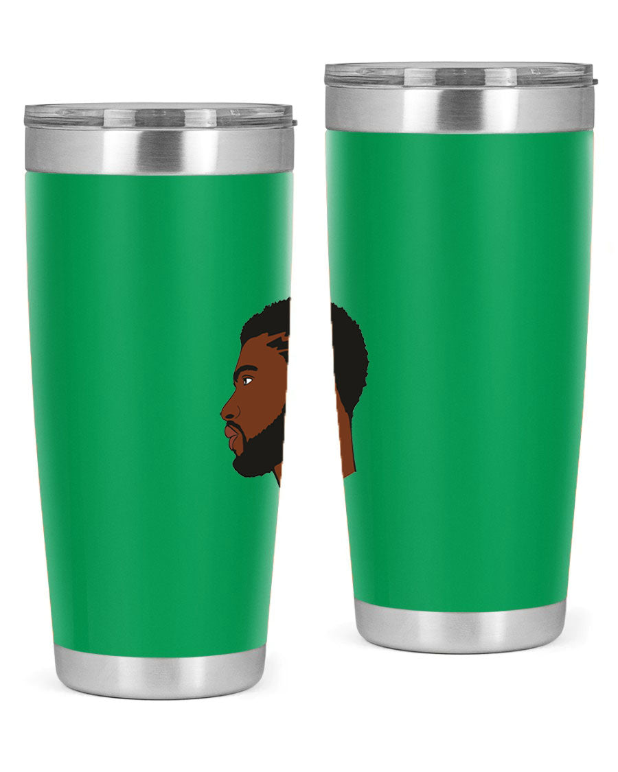 Stylish black man tumbler made of stainless steel with a sleek design, perfect for hot and cold beverages.