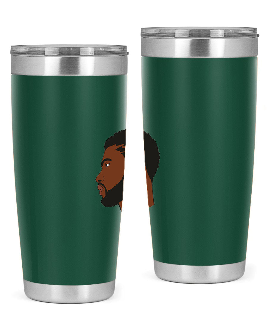 Stylish black man tumbler made of stainless steel with a sleek design, perfect for hot and cold beverages.