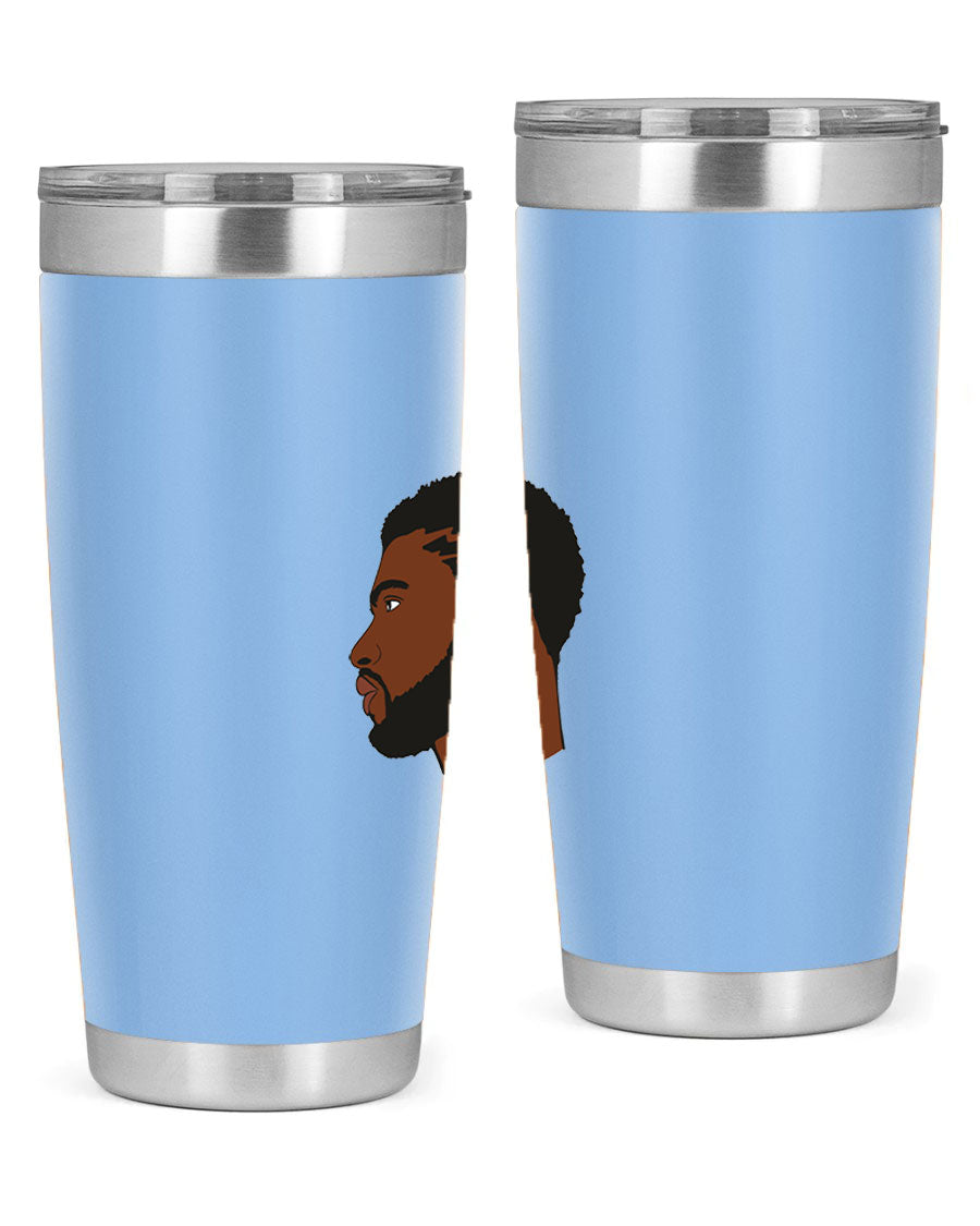 Stylish black man tumbler made of stainless steel with a sleek design, perfect for hot and cold beverages.