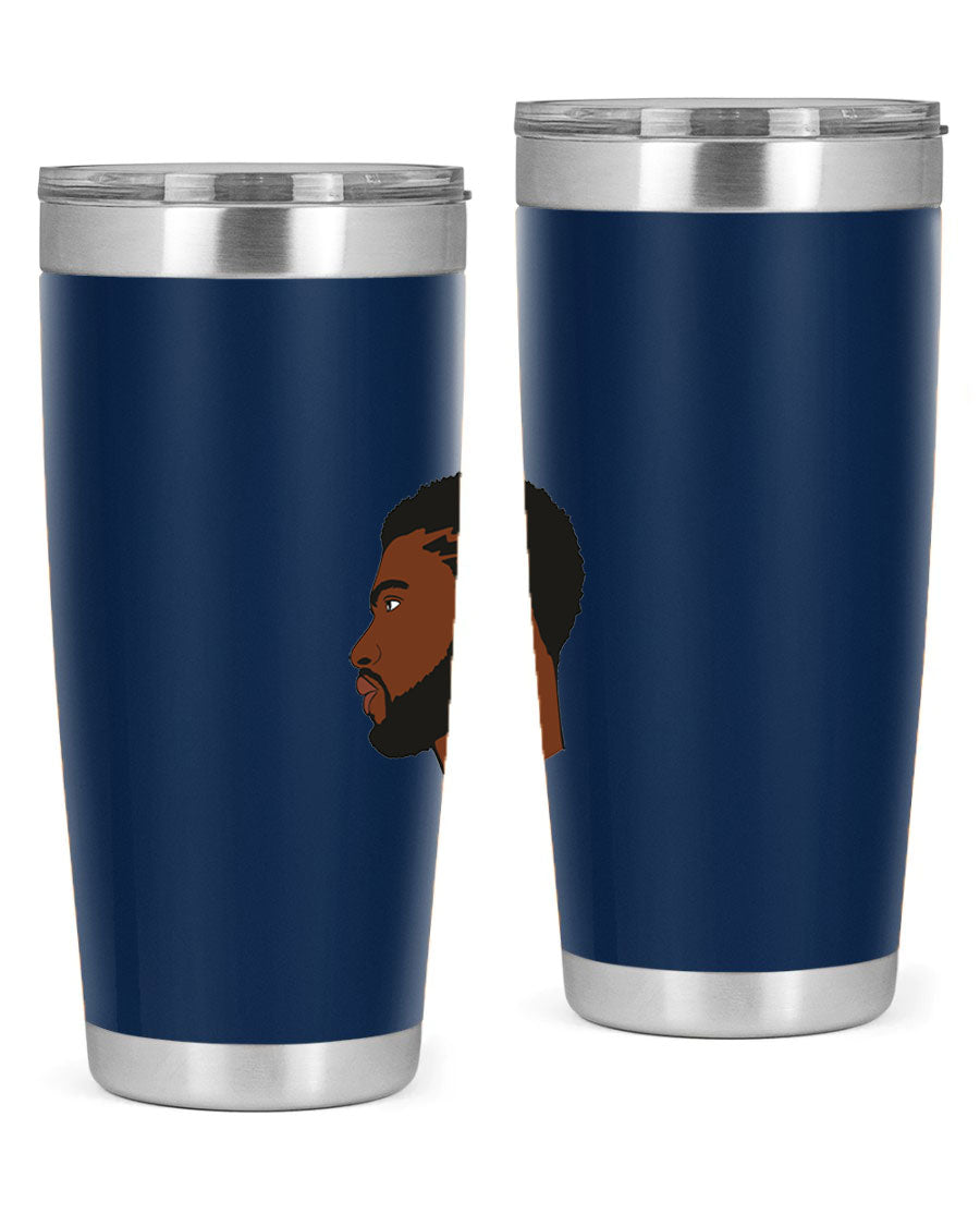 Stylish black man tumbler made of stainless steel with a sleek design, perfect for hot and cold beverages.