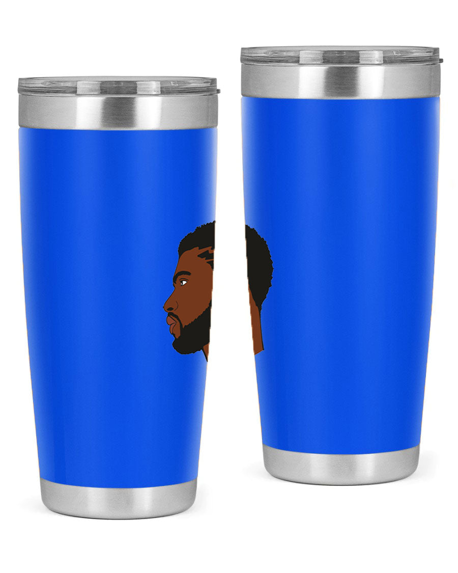 Stylish black man tumbler made of stainless steel with a sleek design, perfect for hot and cold beverages.