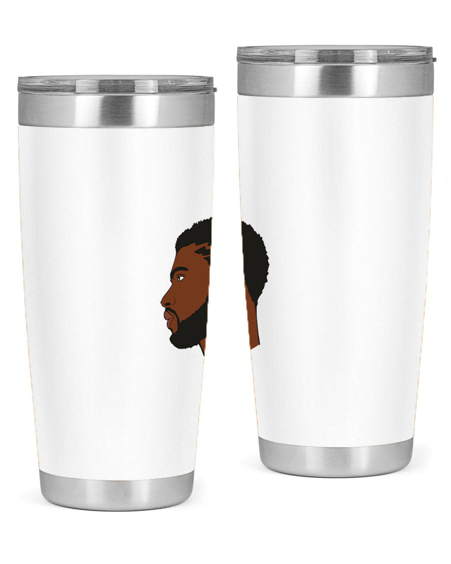 Stylish black man tumbler made of stainless steel with a sleek design, perfect for hot and cold beverages.