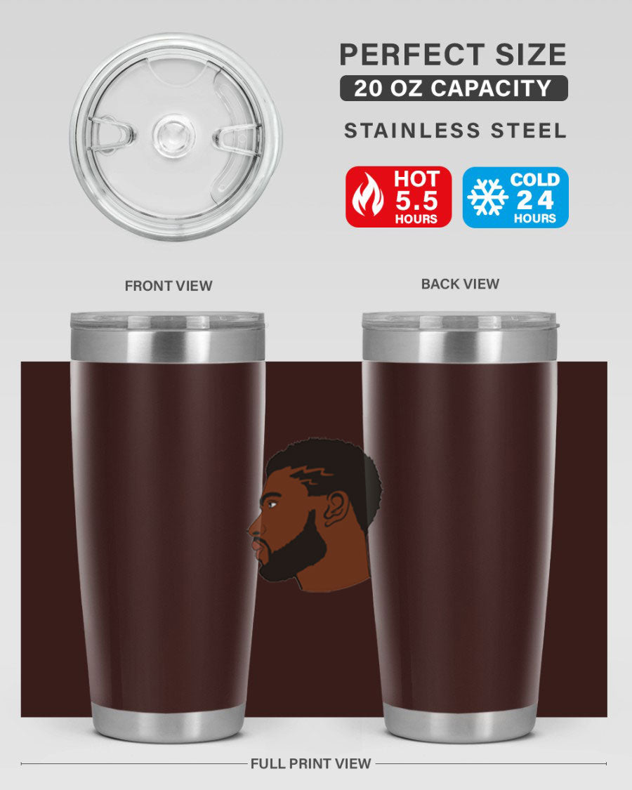 Stylish black man tumbler made of stainless steel with a sleek design, perfect for hot and cold beverages.