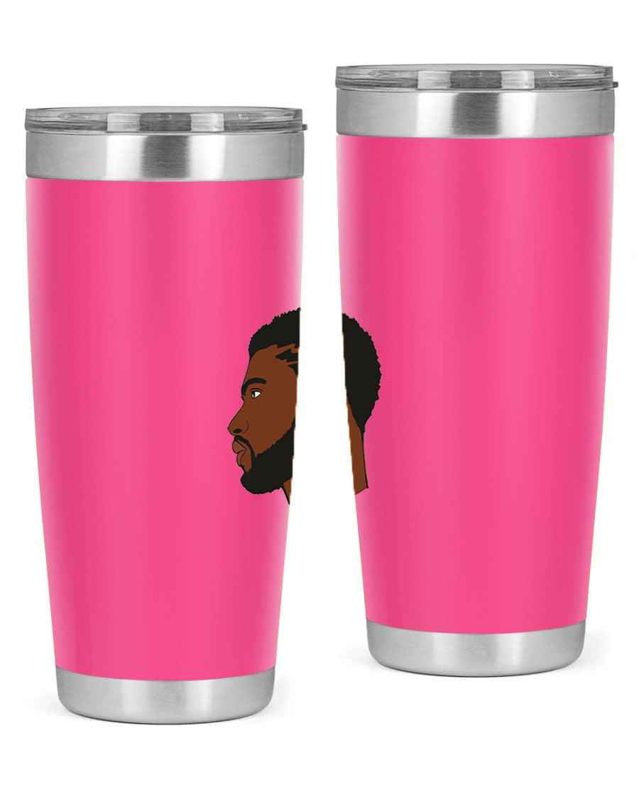 Stylish black man tumbler made of stainless steel with a sleek design, perfect for hot and cold beverages.