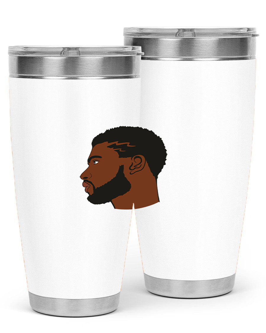 Stylish black man tumbler made of stainless steel with a sleek design, perfect for hot and cold beverages.