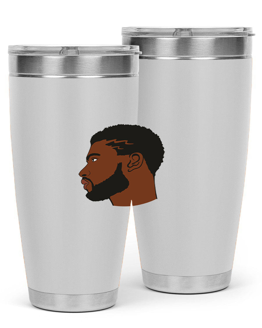 Stylish black man tumbler made of stainless steel with a sleek design, perfect for hot and cold beverages.