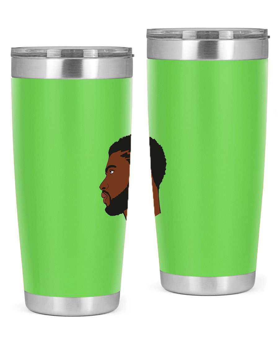 Stylish black man tumbler made of stainless steel with a sleek design, perfect for hot and cold beverages.