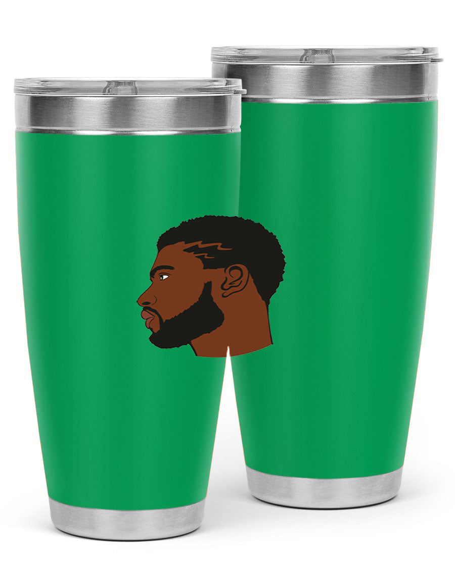 Stylish black man tumbler made of stainless steel with a sleek design, perfect for hot and cold beverages.