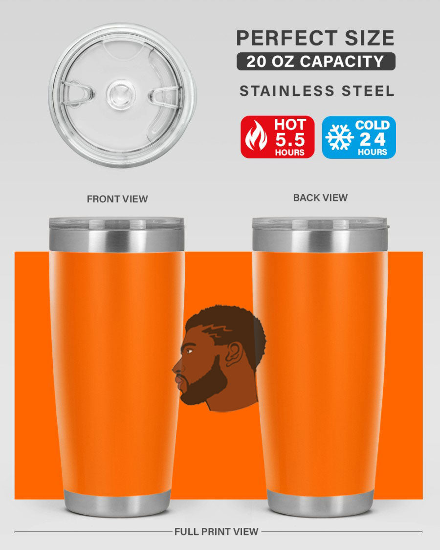 Stylish black man tumbler made of stainless steel with a sleek design, perfect for hot and cold beverages.