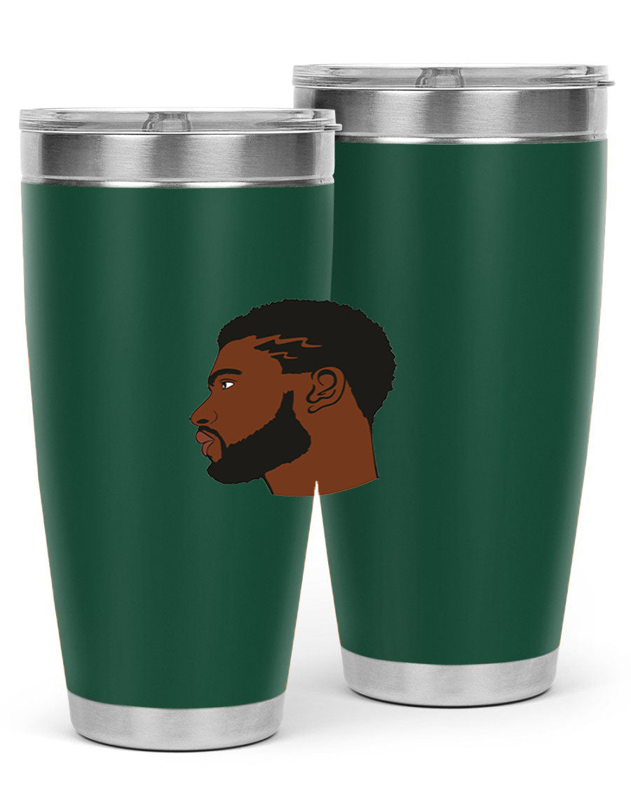 Stylish black man tumbler made of stainless steel with a sleek design, perfect for hot and cold beverages.