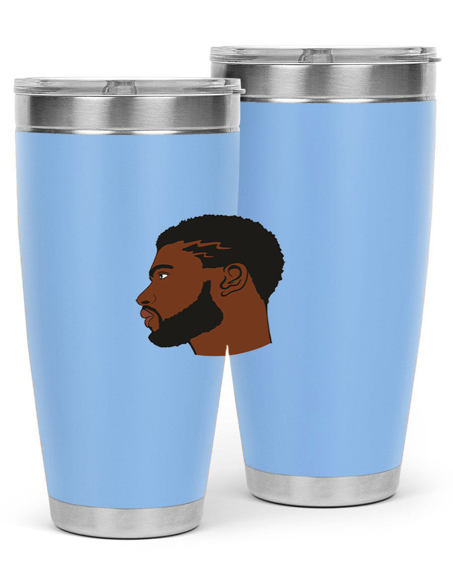 Stylish black man tumbler made of stainless steel with a sleek design, perfect for hot and cold beverages.