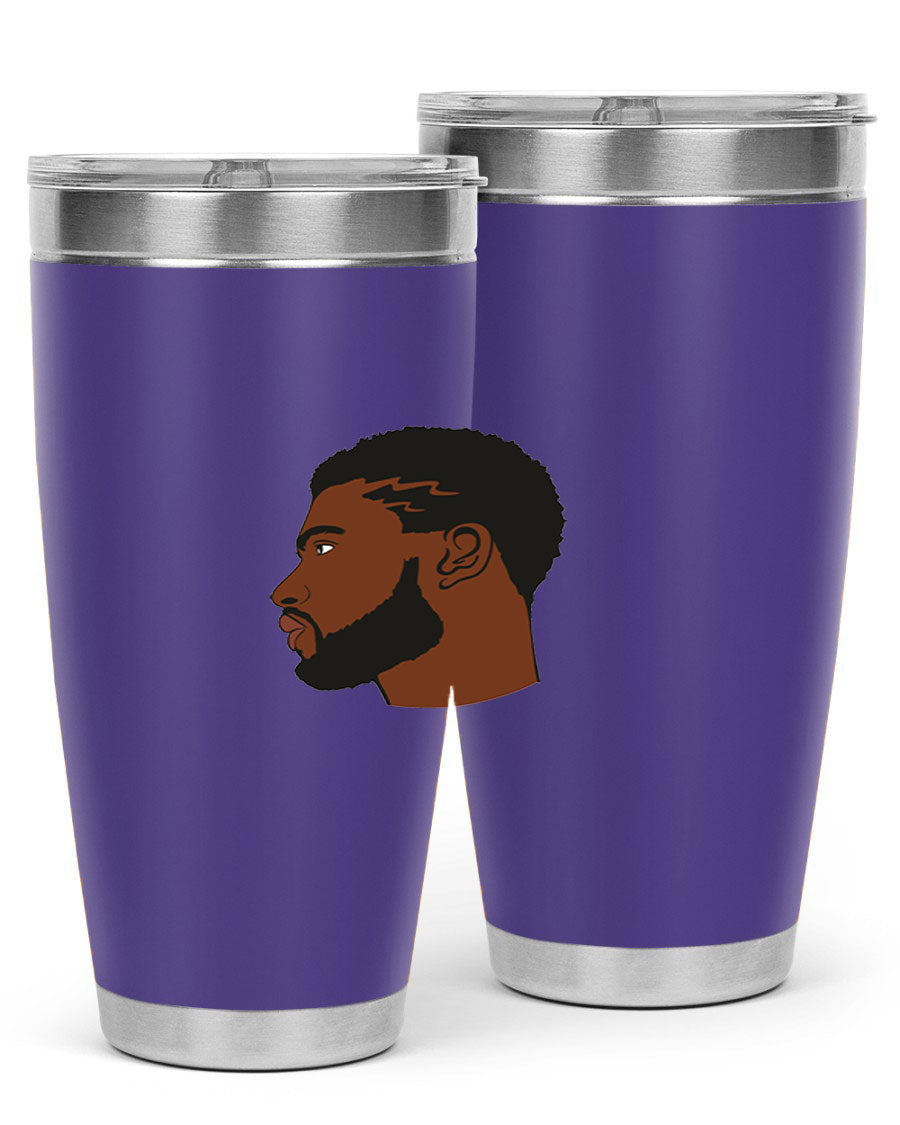 Stylish black man tumbler made of stainless steel with a sleek design, perfect for hot and cold beverages.