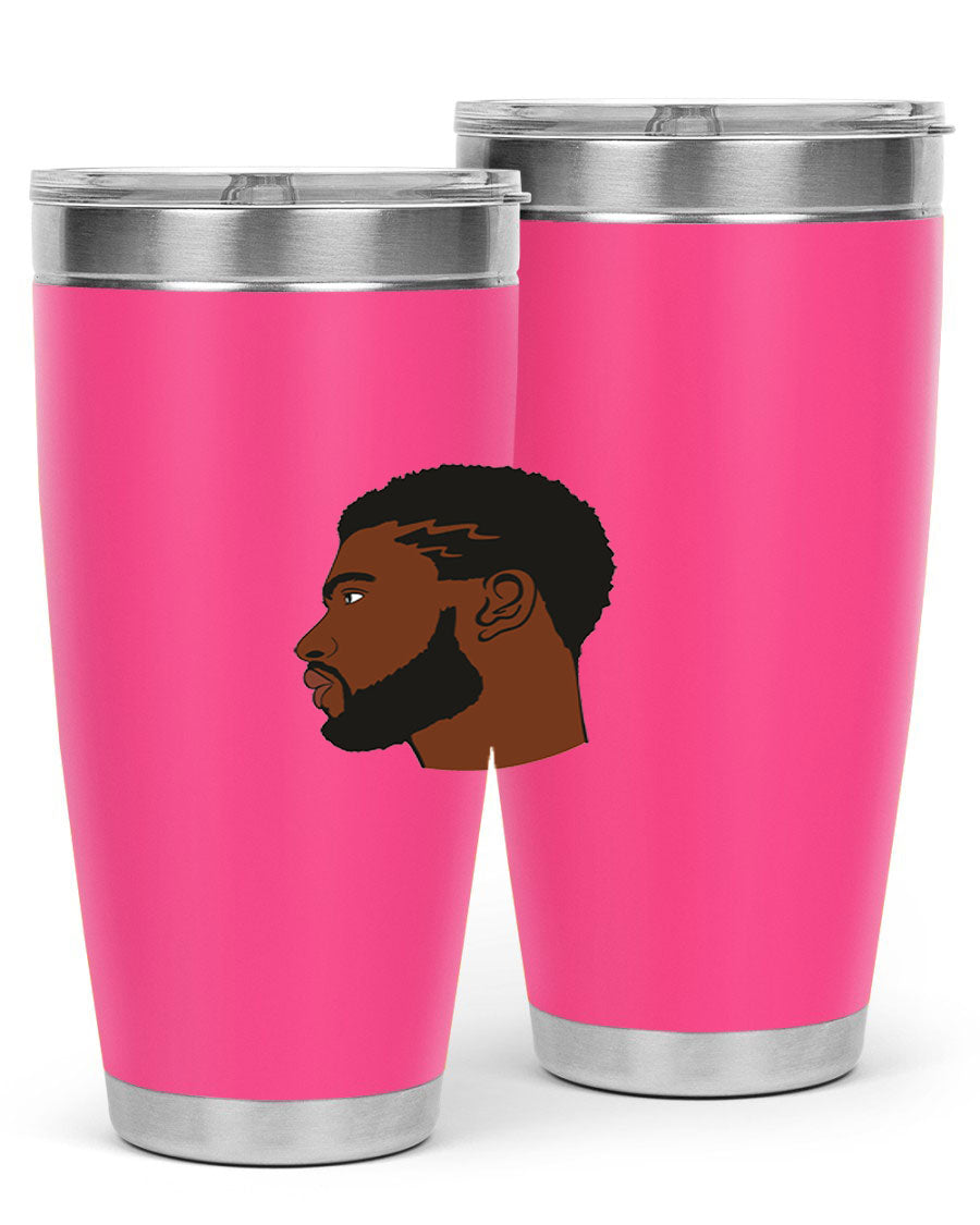 Stylish black man tumbler made of stainless steel with a sleek design, perfect for hot and cold beverages.