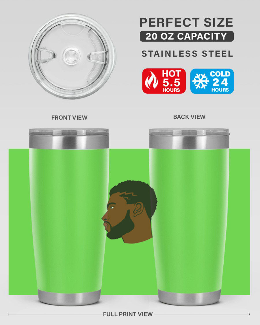 Stylish black man tumbler made of stainless steel with a sleek design, perfect for hot and cold beverages.