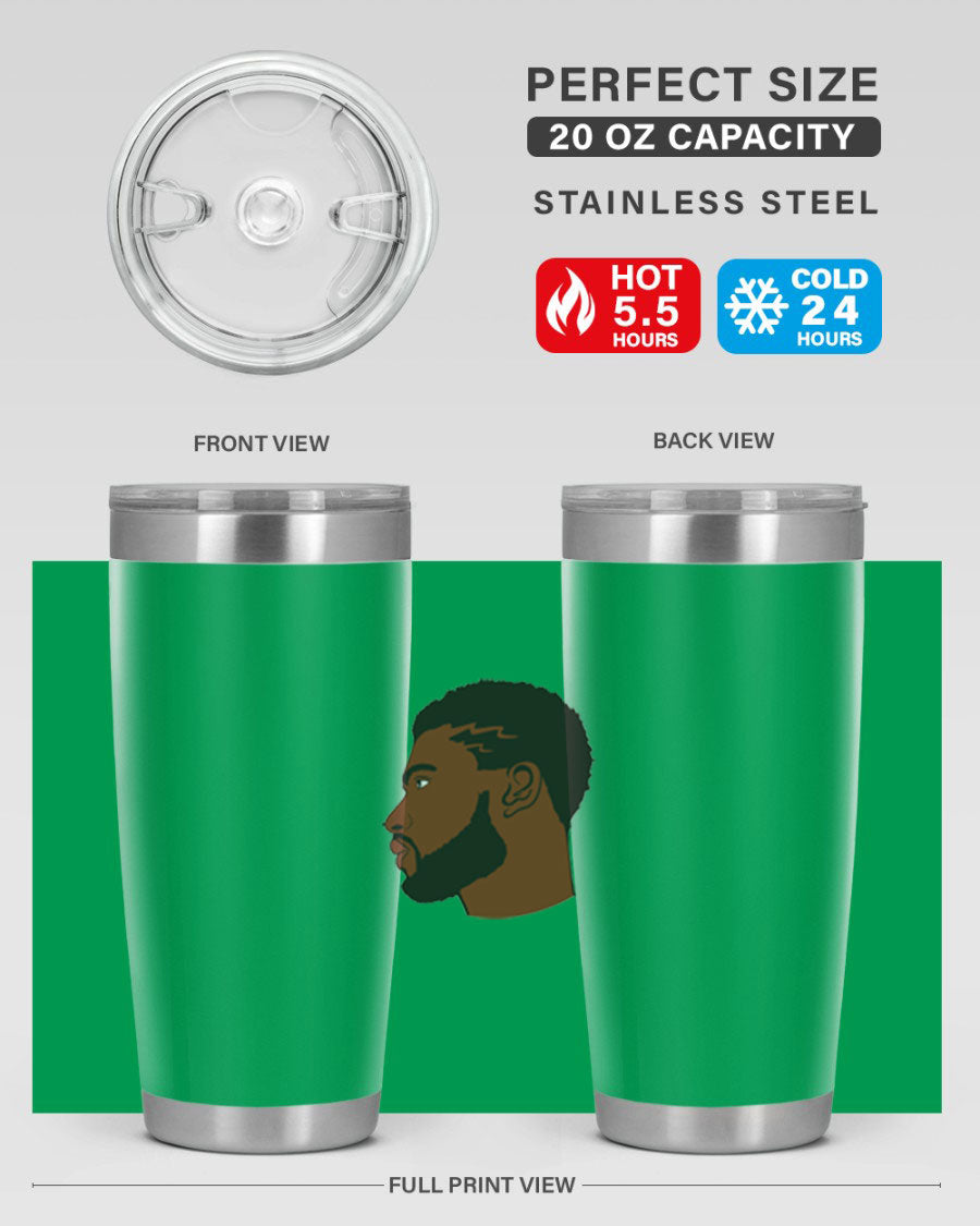 Stylish black man tumbler made of stainless steel with a sleek design, perfect for hot and cold beverages.