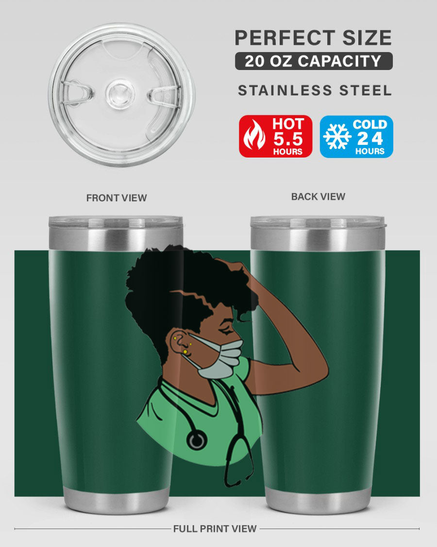 Black Nurse 20oz and 30oz Tumblers made of stainless steel with a stylish design, perfect for keeping beverages hot or cold.