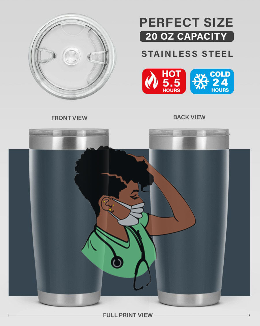 Black Nurse 20oz and 30oz Tumblers made of stainless steel with a stylish design, perfect for keeping beverages hot or cold.