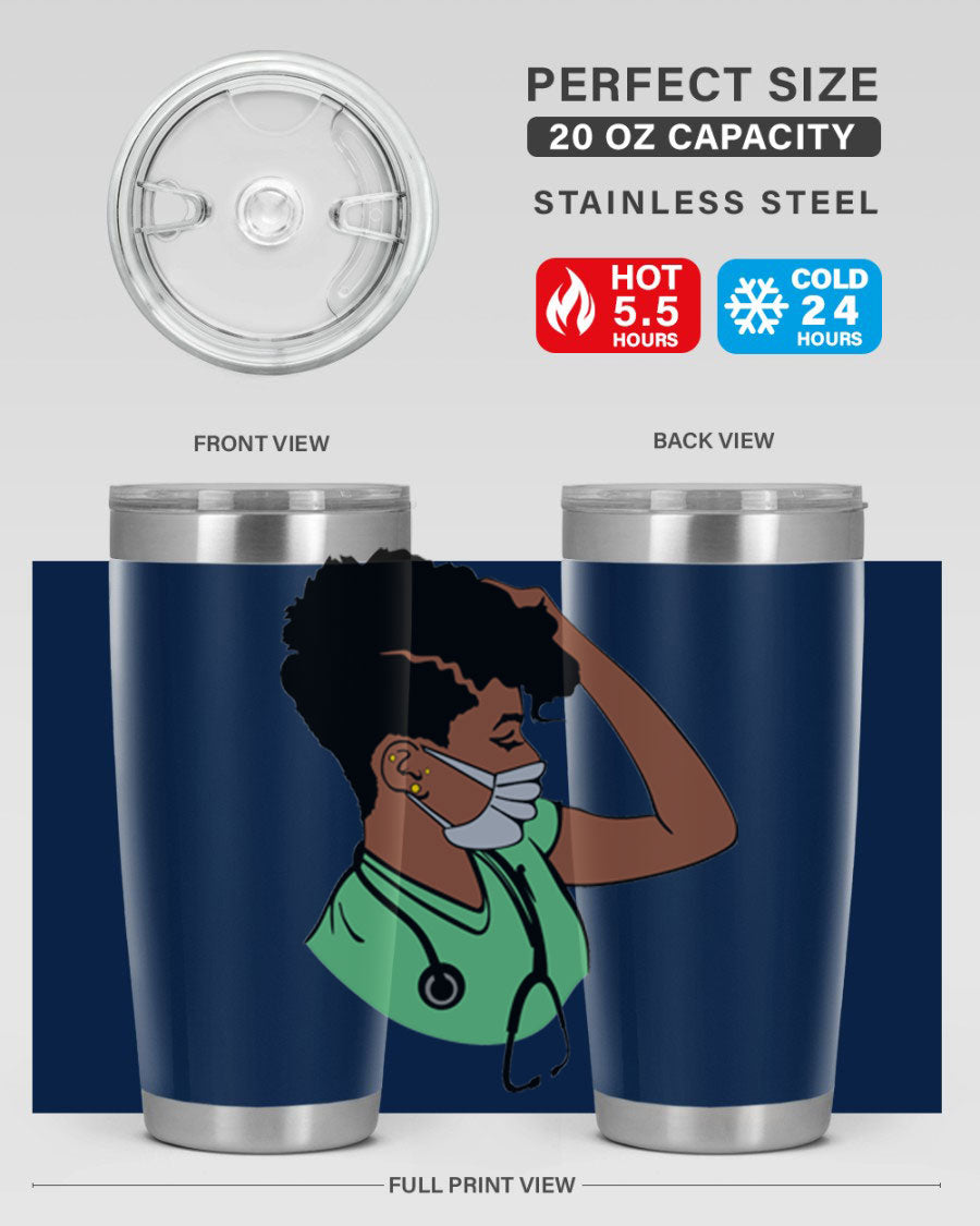 Black Nurse 20oz and 30oz Tumblers made of stainless steel with a stylish design, perfect for keeping beverages hot or cold.