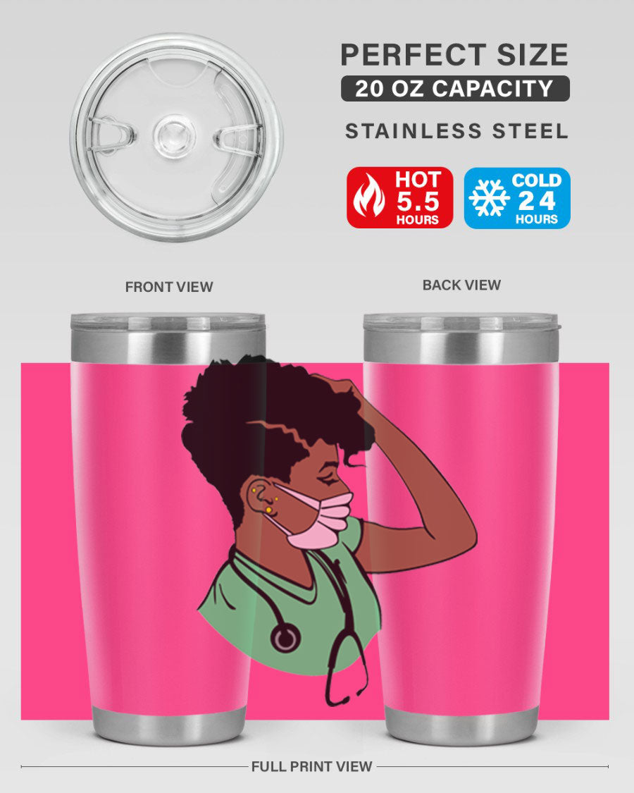 Black Nurse 20oz and 30oz Tumblers made of stainless steel with a stylish design, perfect for keeping beverages hot or cold.