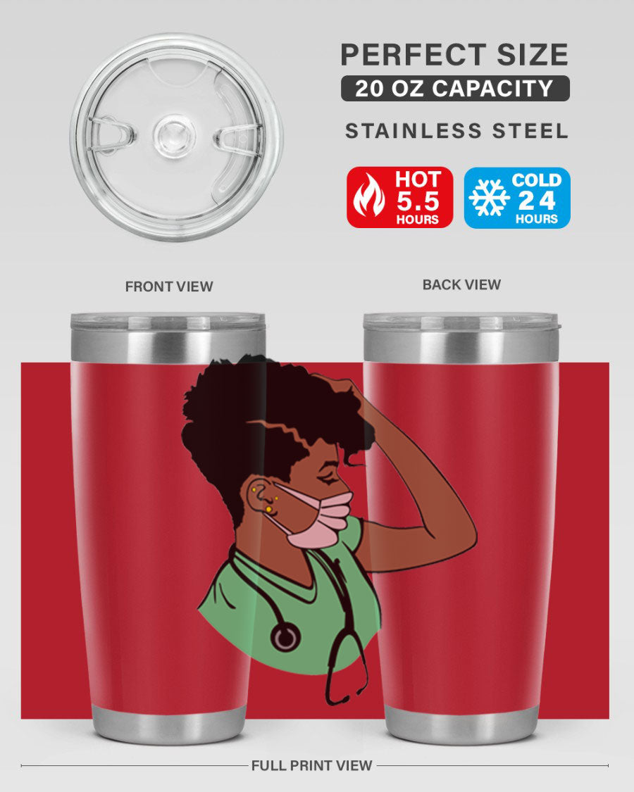 Black Nurse 20oz and 30oz Tumblers made of stainless steel with a stylish design, perfect for keeping beverages hot or cold.