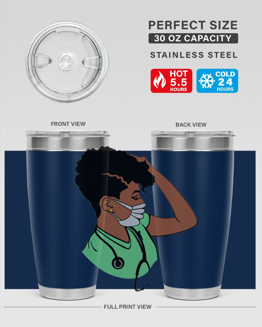 Black Nurse 20oz and 30oz Tumblers made of stainless steel with a stylish design, perfect for keeping beverages hot or cold.