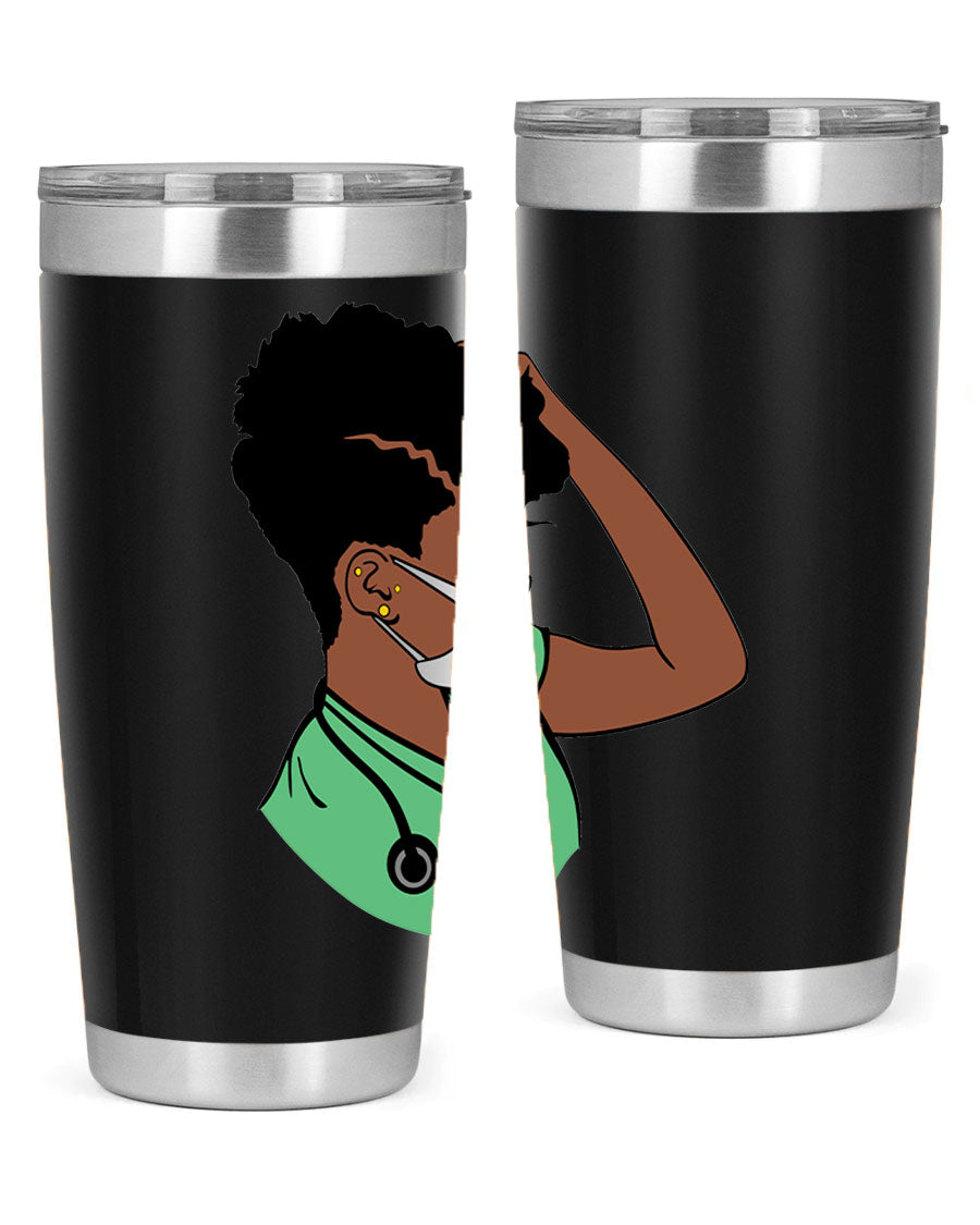 Black Nurse 20oz and 30oz Tumblers made of stainless steel with a stylish design, perfect for keeping beverages hot or cold.